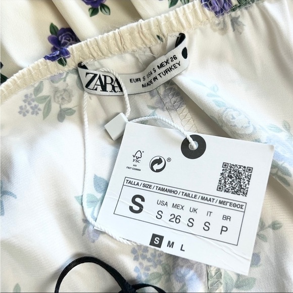 NWT ZARA Floral Satin Sleeveless V-Neck Crochet Bodice Empire Waist Slip Dress S - Picture 6 of 8